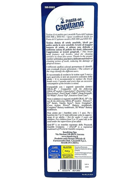 Pasta Del Capitano 4 Testine Ricambio Spazzolino Elettrico - Aree Sensibili